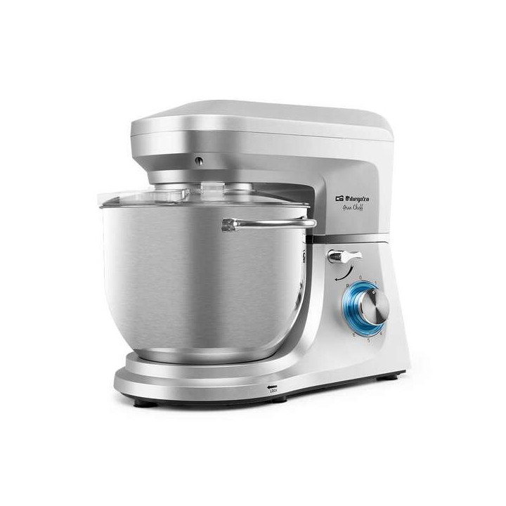 Orbegozo AM 8000 Amasadora Multifuncional - Potente Motor de 1800W - BOL de Acero Inoxidable de 7L - 6 Velocidades + Pulse - Ac