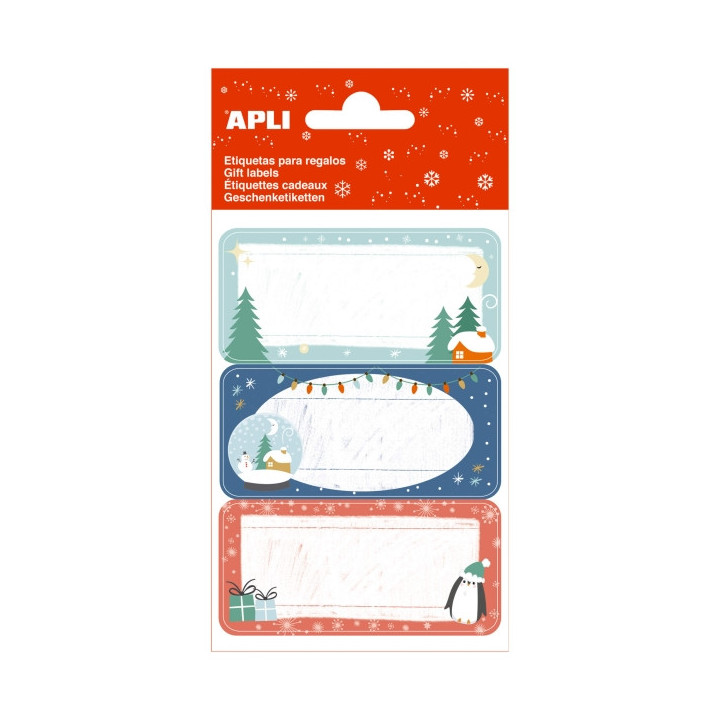 Apli Pack de 27 Etiquetas Adhesivas Navideñas para Regalos - Diseños Surtidos - Espacio para Escribir