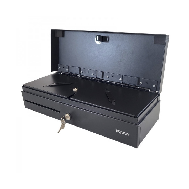 Approx Cajon Portamonedas Electrico Compacto - 14 Compartimentos - Apertura Manual y Automatica - Conexion RJ11 - Color Negro