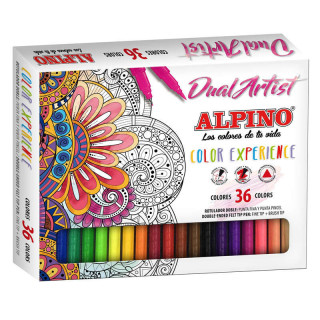 Alpino Dual Artist Color Experience Pack de 36 Rotuladores - Doble Punta (Fina de 0.7mm y Pincel de 2.9mm) - Forma Triangular E