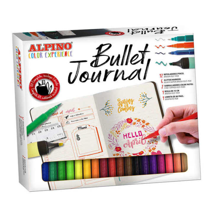 Alpino Color Experience Kit Bullet Journal con 12 Rotuladores Doble Punta (0.7mm y 2.9mm) - 2 Marcadores Pastel - 6 Rotuladores