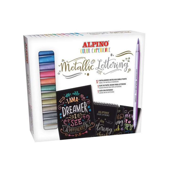 Alpino Color Experience Kit de Iniciacion al Lettering con 12 Rotuladores Metalicos de Doble Punta