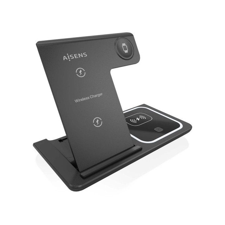 Aisens Cargador Inalambrico USB-C 3 en 1 de 15W para Movil - Apple Watch - Ariculares con Estuche de Carga - Color Negro