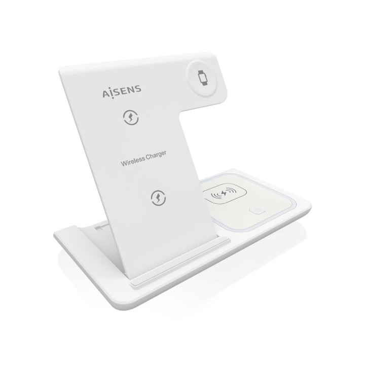 Aisens Cargador Inalambrico USB-C 3 en 1 de 15W para Movil - Apple Watch - Ariculares con Estuche de Carga - Color Blanco