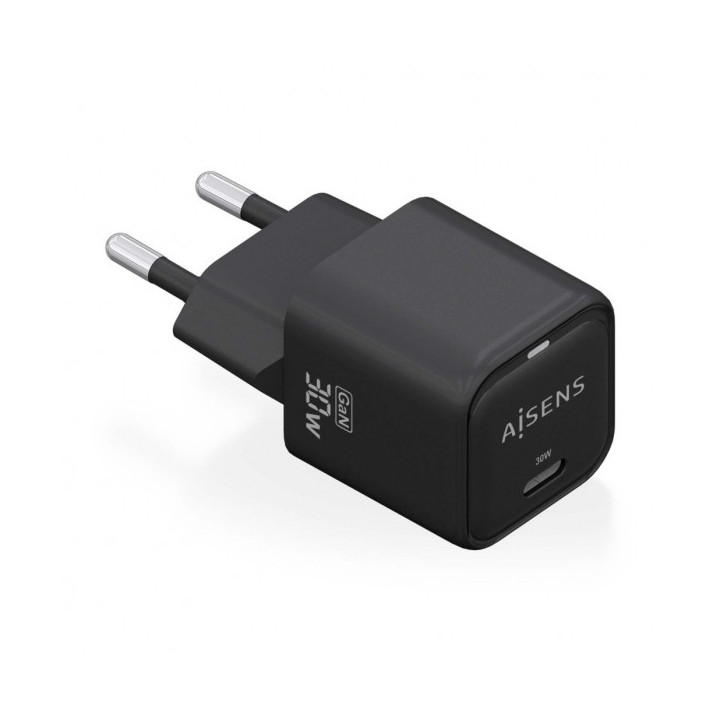Aisens Cargador Gan USB-C 30W - Alta Eficiencia Energetica - Diseño Elegante y Moderno - Tecnologia AI para Carga Rapida - Mul