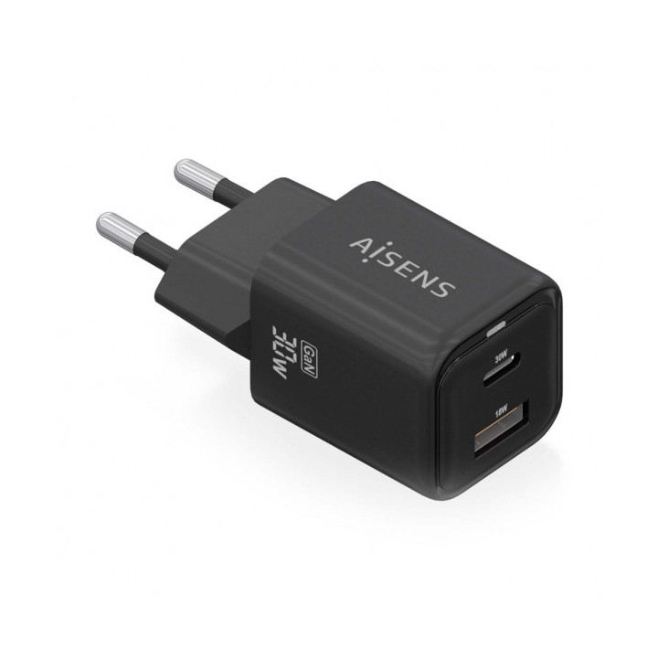 Aisens Cargador Gan USB-C 30W - Alta Eficiencia Energetica - Tecnologia AI para Carga Rapida - Multiples Protecciones de Seguri