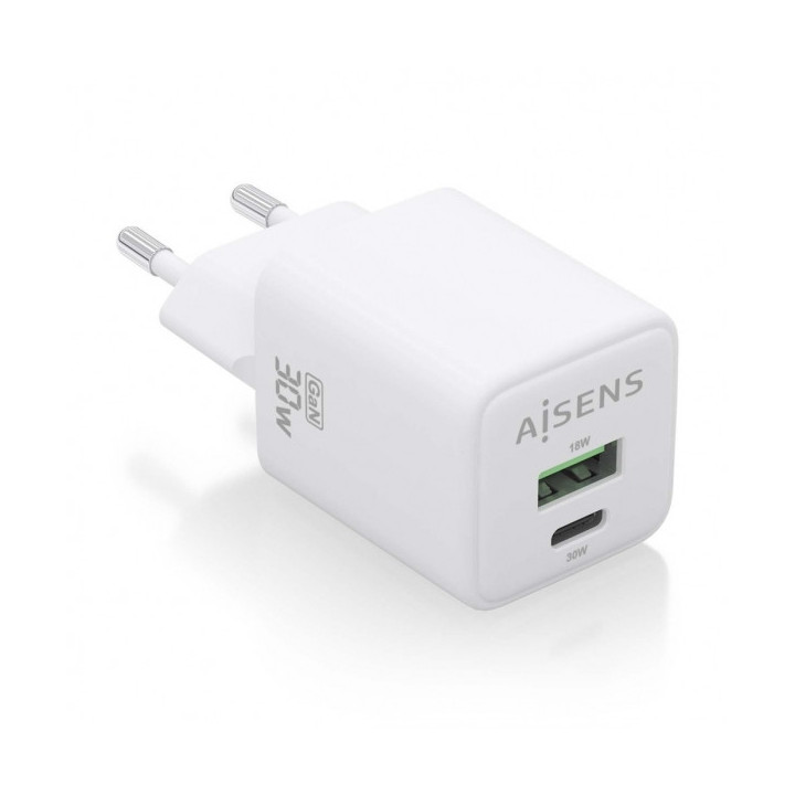 Aisens Cargador Gan USB-C 30W - Alta Eficiencia Energetica - Tecnologia AI - Multiples Protecciones - Carga Rapida y Segura - C