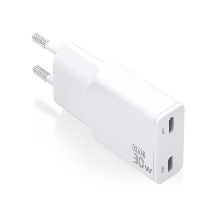 Aisens Cargador GaN Ultra Delgado 30W - 2xUSB-C PD3.0 QC4.0 - Color Blanco