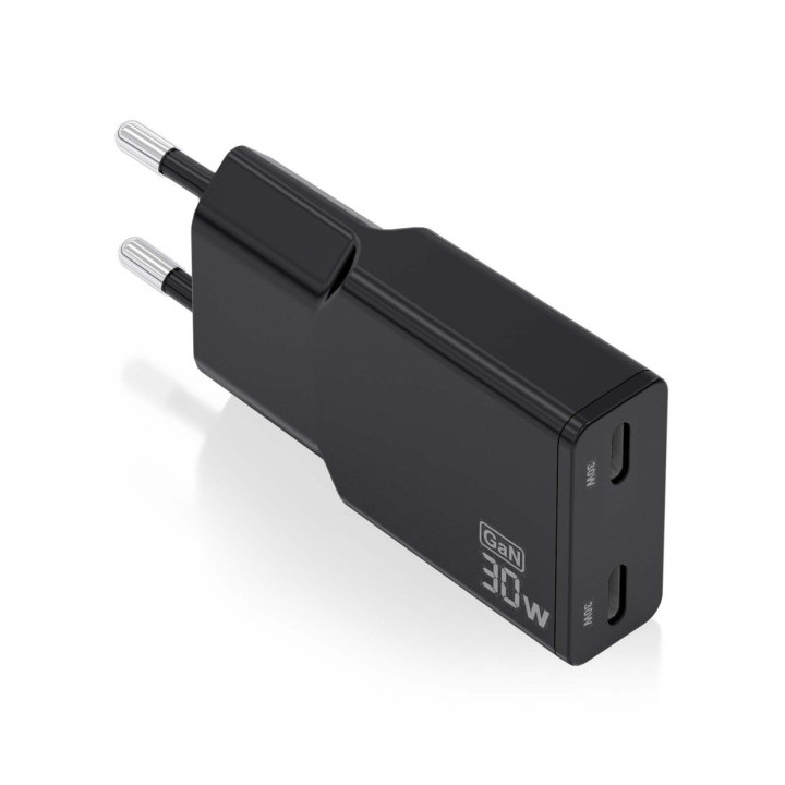 Aisens Cargador GaN Ultra Delgado 30W - 2xUSB-C PD3.0 QC4.0 - Color Negro