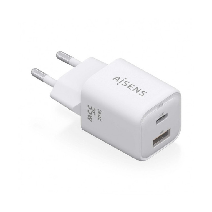 Aisens Cargador Gan USB-C 35W - Alta Eficiencia Energetica - Tecnologia AI para Carga Rapida - Multiples Protecciones - Compati
