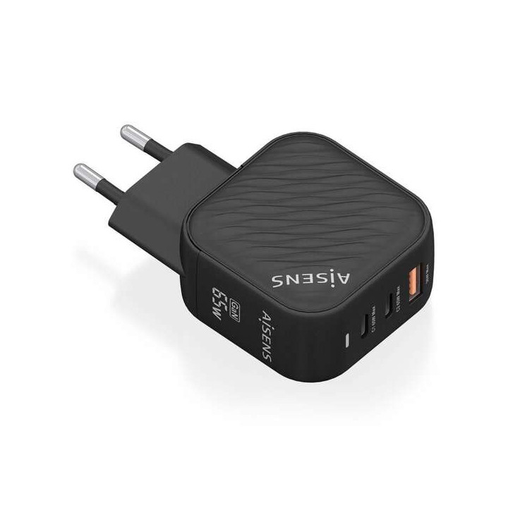 Aisens Cargador GAN 65W - 2xUSB-C PD3.0 QC4.0 - 1xUSB-A QC3.0