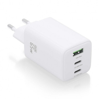 Aisens Cargador Gan USB-C 65W - Alta Eficiencia Energetica - Tecnologia AI - Carga Rapida y Segura - 3 Puertos USB - Compatible