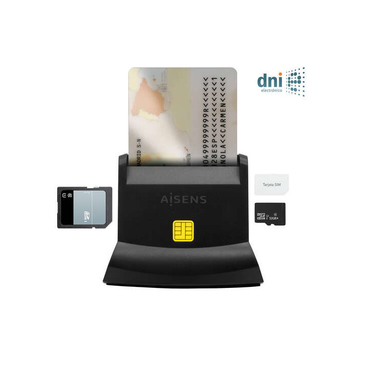 Aisens Lector de Tarjeta Inteligente DNI USB-C con Lector de Tarjetas SIM