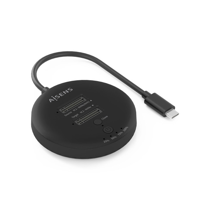 Aisens ASDS-2M2N05 Estacion de Docking de Doble Bahia M.2 NVME a USB-C 3.2 Gen2x2 - Clone - Color Negro