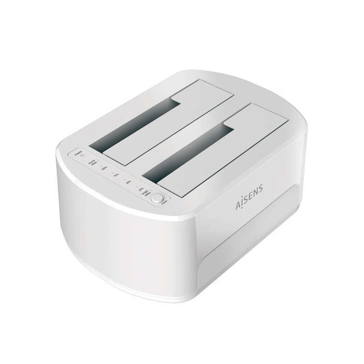 Aisens Estacion de Docking de Doble Bahia ASDS-D02W Sata 2.5/3.5 a USB 3.0/3.1 Gen1 - Clone - Color Blanco