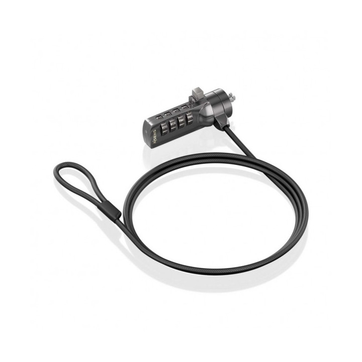 Aisens Cable de Seguridad de Acero con Cerradura de Combinacion - Compatible con Kensington Lock - Bloqueo de 4 Digitos - Reves
