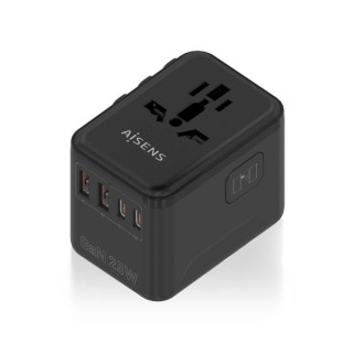 Aisens Adaptador de Viaje Universal GaN 25W - 2xUSB-A QC3.0