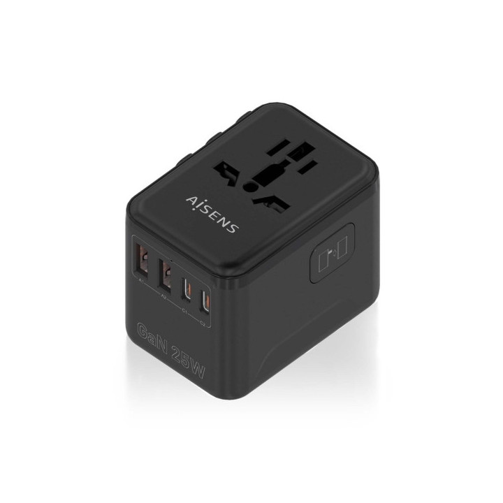Aisens Adaptador de Viaje Universal GaN 25W - 2xUSB-A QC3.0