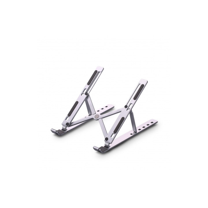 Urban Factory Ergo Soporte para Portatil - 6 Niveles de Altura - Plegable - Bolsa para Guardar el Soporte - Color Plata