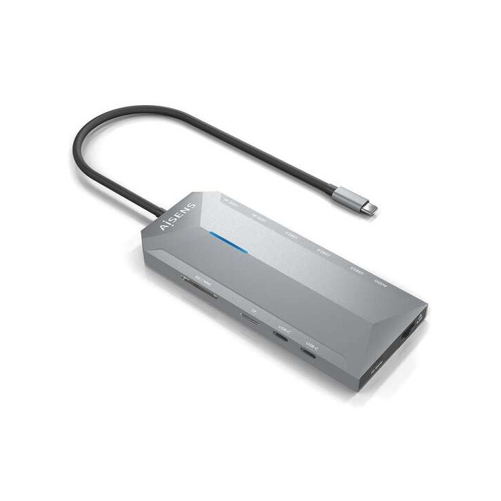 Aisens USB-C Dock 12 En 1 - USB-C a 2xHDMI - 1xRJ45 - 3xUSB-A - 2xUSB-C - 1xUSB-C PD - 1xAudio - 1xSD - 1xMicro SD - 15cm - Col