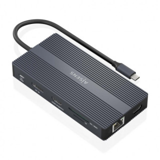 Aisens Conversor USB-C 12 en 1 - Carcasa de Aluminio - Ligero y Portatil - Conexion a 3 Pantallas - Power Delivery 100W - Ether