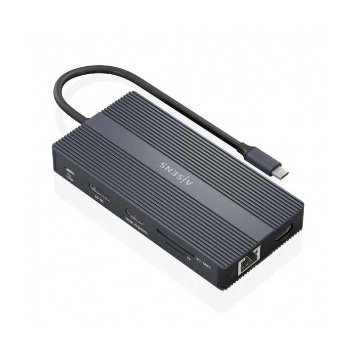 Aisens Conversor USB-C 12 en 1 - Carcasa de Aluminio - Ligero y Portatil - Conexion a 3 Pantallas - Power Delivery 100W - Ether