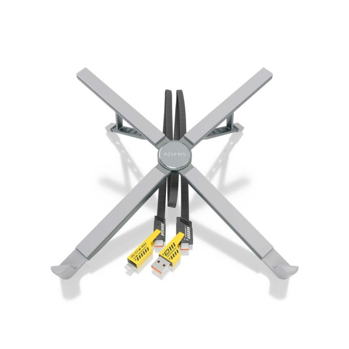 Aisens Soporte de Sobremesa Ajustable para Portatil / Tablet - USB-C - Docking 4 en 1 - Color Gris