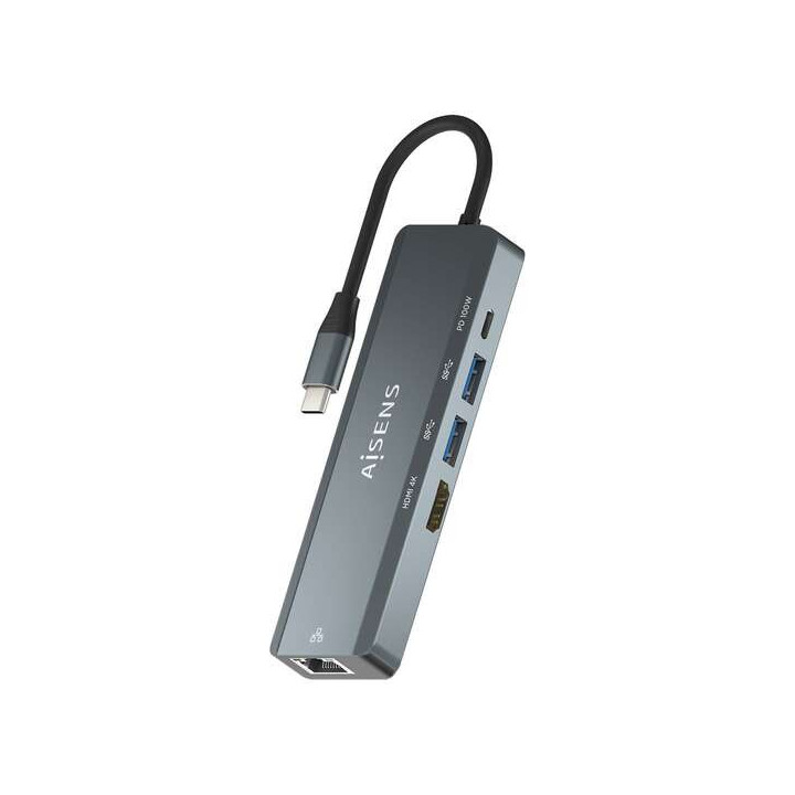 Aisens USB-C Dock 5 en 1 - USB-C a 1xHDMI - 1xRJ45 - 2xUSB - 1xpd - 15cm - Color Gris