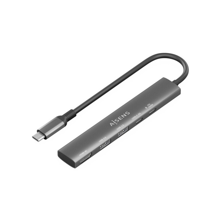 Aisens USB-C Dock 5 en 1 - USB-C a 1xHDMI - 2xUSB-A - 1xUSB-C - 1xUSB-C PD 100W - 15cm - Color Gris