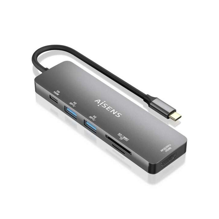 Aisens USB-C Dock 6 en 1 - USB-C a 1xHDMI - 2xUSB-A - 1xUSB-C PD 100W - 1xSD - 1xMicro SD - 15cm