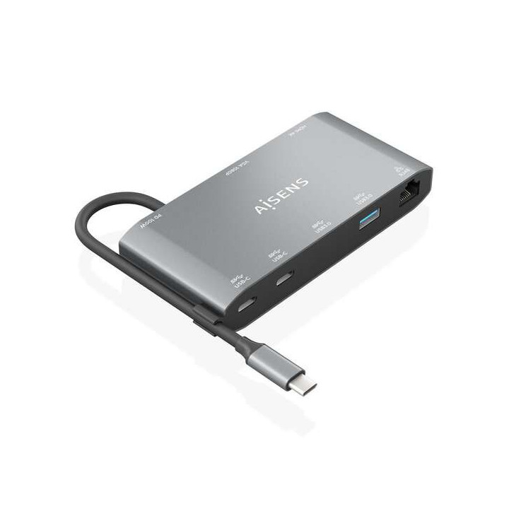 Aisens USB-C Dock 8 en 1 - USB-C a 1xHDMI - 1xVGA - 1xRJ45 - 2xUSB-A - 2xUSB-C 5G - 1xUSB-C PD - 20cm - Color Gris