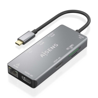 Aisens USB-C Dock 9 en 1 - USB-C a 2xHDMI - 1xRJ45 - 2xUSB-A USB3.0 - 1xUSB-A USB2.0 - 1xUSB-C PD - 1xSD - 1xMicro SD - 15cm -