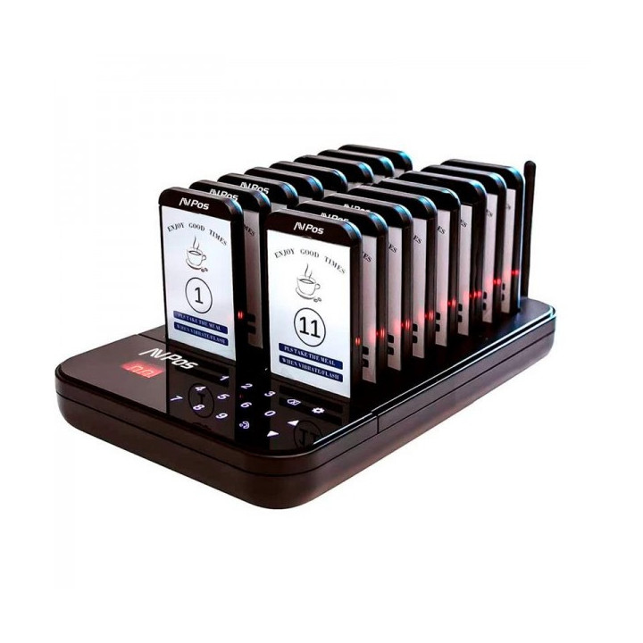 AVPos AVP-AC-T16 Avisador de Clientes - Base de Carga - 16 Unidades - 350/500m Alcance - 200 Mah - Color Negro