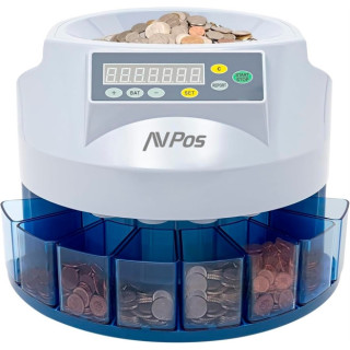 AVPos Contador/Clasificador de Monedas  CCM6 - Monedas Desde 1 Centimo Hasta 2 Euros - Color Blanco/Azul