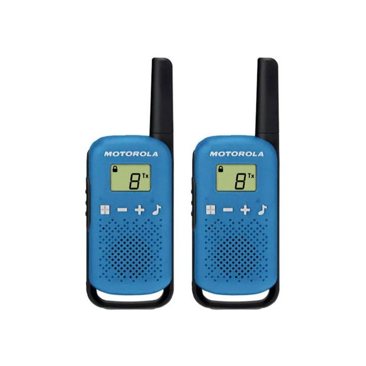 Motorola T42 Pack 2 Walkie Talkies - 16 Canales PMR446 - Alcance hasta 4Km - Autonomia hasta 18h - Color Azul