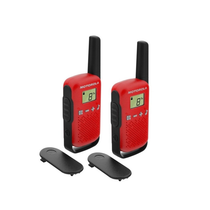 Motorola T42 Pack 2 Walkie Talkies - 16 Canales PMR446 - Alcance hasta 4Km - Autonomia hasta 18h - Color Rojo