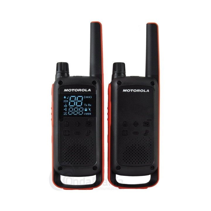 Motorola T82 Pack 2 Walkie Talkies - 16 Canales PMR446 + 121 Codigos - Alcance de hasta 10km - Autonomia hasta 18h - Color Negr
