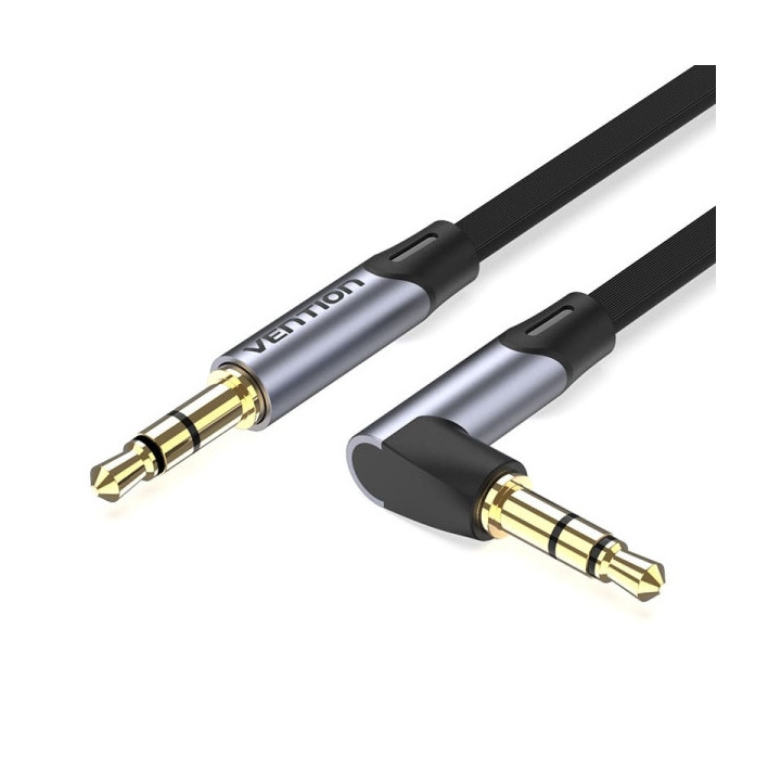 Vention Cable Estereo Jack 3.5 Macho a Jack 3.5 Macho - 0.5m - Plano - Acodado - Color Gris