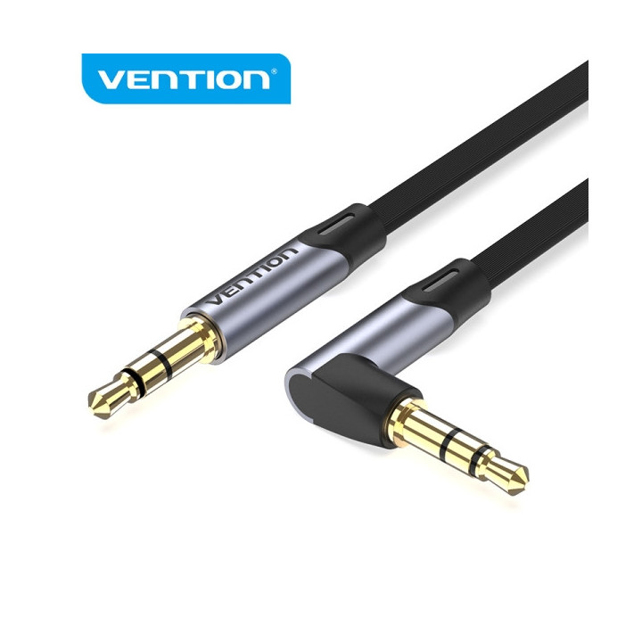 Vention Cable Auxiliar Estereo - Angulo de 90° - Chapado en Oro - Conductor de Cobre Esmaltado - Revestimiento de Aleacion de