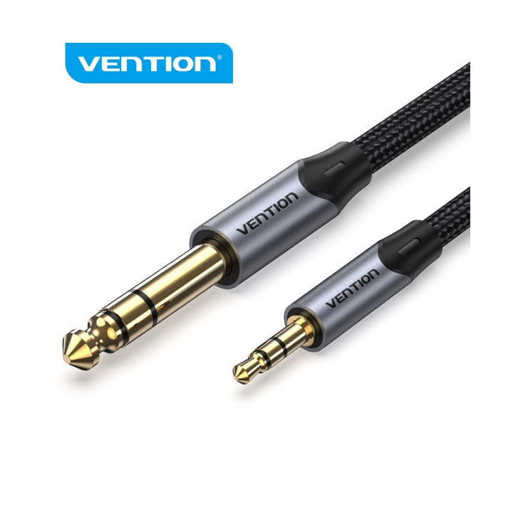 Vention Cable de Conexion Stereo - Jack 3.5mm a Jack 6.3mm - 5m - Contactos Dorados - Aislamiento PVC - Color Gris