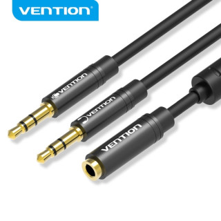 Vention Cable Estereo Negro - 2 en 1 Hembra a Doble Macho - Chapado en Oro - Conductor de Cobre Esmaltado - Carcasa de Aluminio