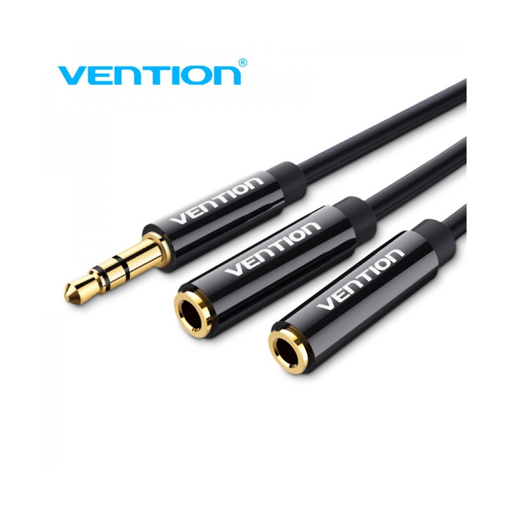 Vention Cable Estereo Jack 3.5 Macho a 2x Jack 3.5 Hembra - 0.3m - Color Negro