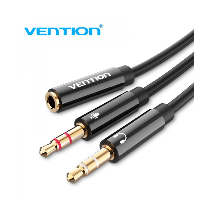 Vention Cable Estereo 2x Jack 3.5 Macho a Jack 3.5 Hembra - 0.3m - Color Negro
