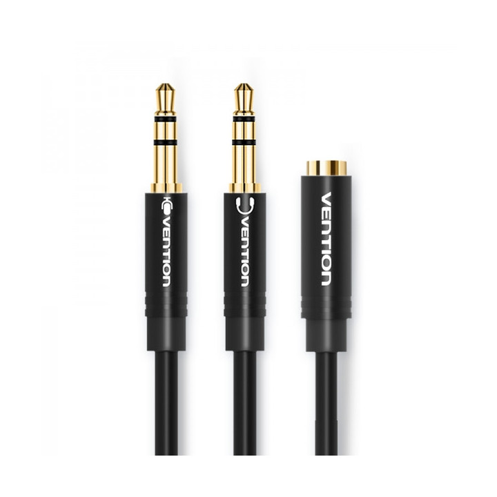 Vention Cable Estereo 2x Jack 3.5 Macho a Jack 3.5 Hembra - 0.3m - Color Negro