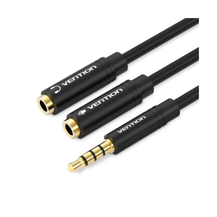 Vention Cable Estereo Divisor Jack 3.5 Macho a 2x Jack 3.5 Hembra - 0.3m - Color Negro
