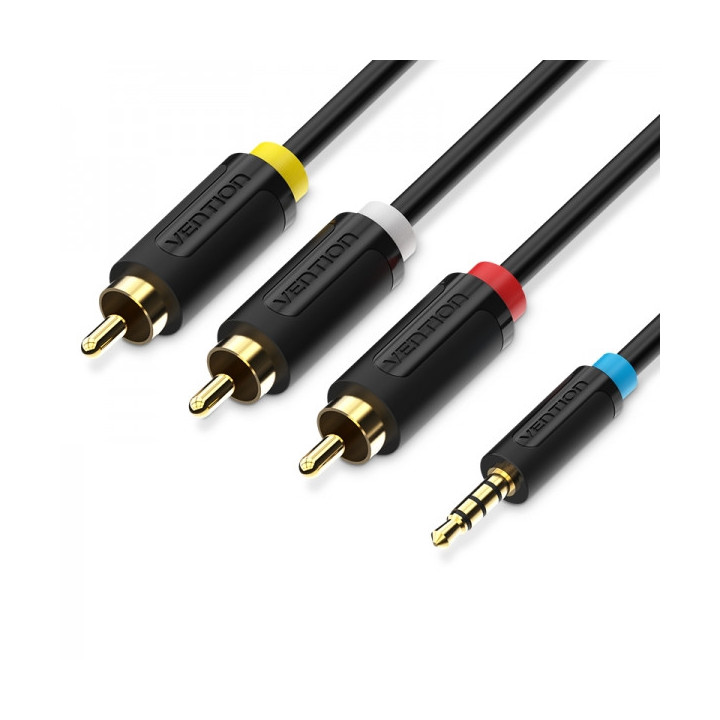 Vention Cable Estereo Jack 3.5 Macho a 3x RCA Macho - 1.5m - Color Negro
