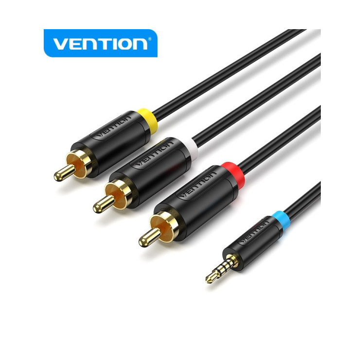 Vention Cable Jack 2.5 mm a 3 RCA - Conexion Versatil - Compatible con TV Antiguas - Color Negro