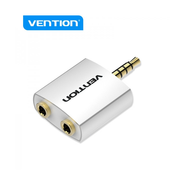 Vention Adaptador Audio Jack 3.5 Macho a 2x Jack 3.5 Hembra - Color Blanco