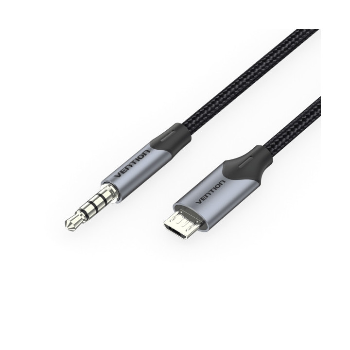 Vention Cable MicroUSB Macho a Jack 3.5 Macho - 1m - Trenzado - Color Negro