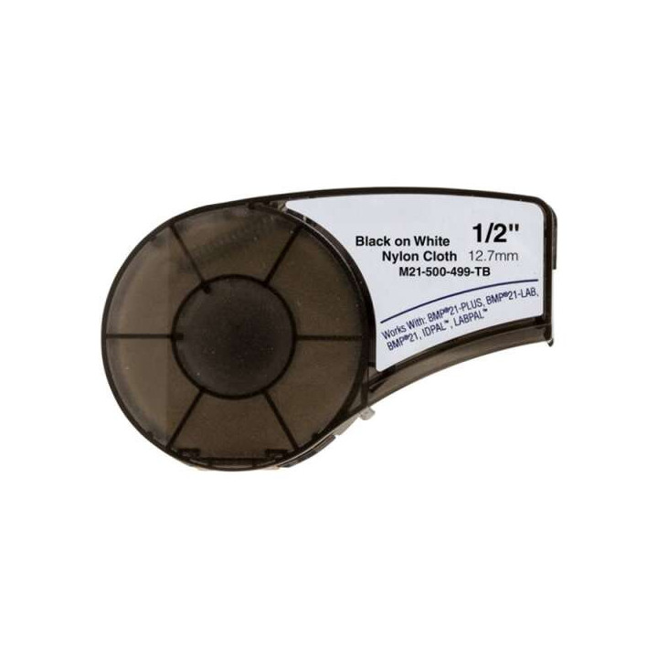 Brady M21-500-499-TB Cinta de Etiquetas Genericas de Nylon - Texto negro sobre fondo blanco - Ancho 12.7mm x 4.9 metros - 500 E